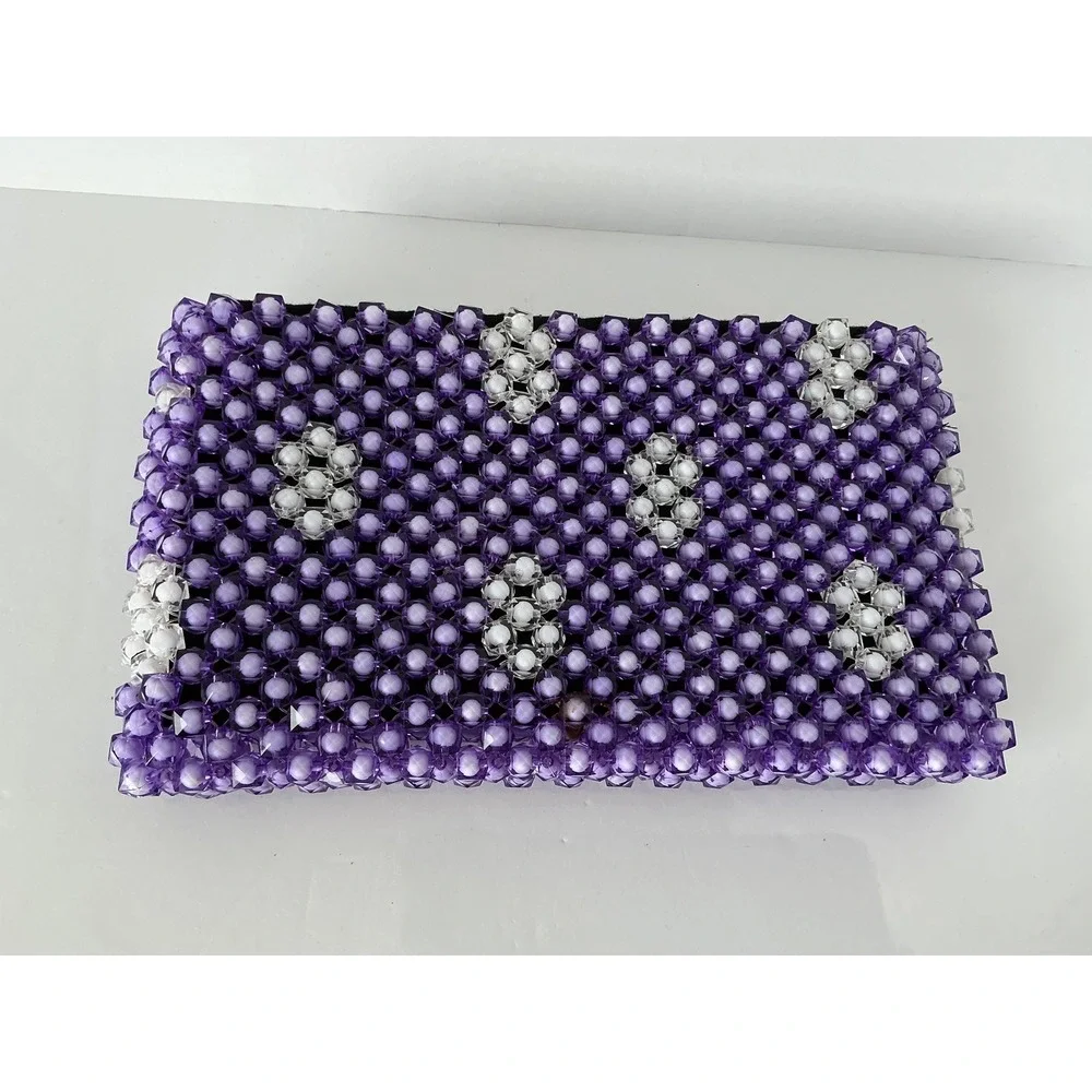 Vintage Style Purple Beaded Clutch Bag Floral Pattern Zip‎ Pouch